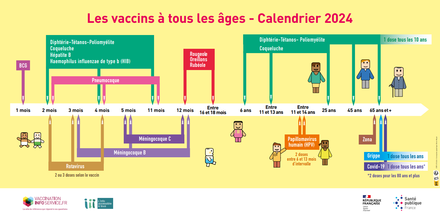 Les vaccins à tous les âges - Calendrier 2024