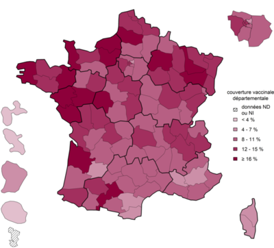 Evolution des couvertures vaccinales (%) contre les papillomavirus humains chez le jeune garçon   « 1 dose » à 15 ans, France, 2012-2022
